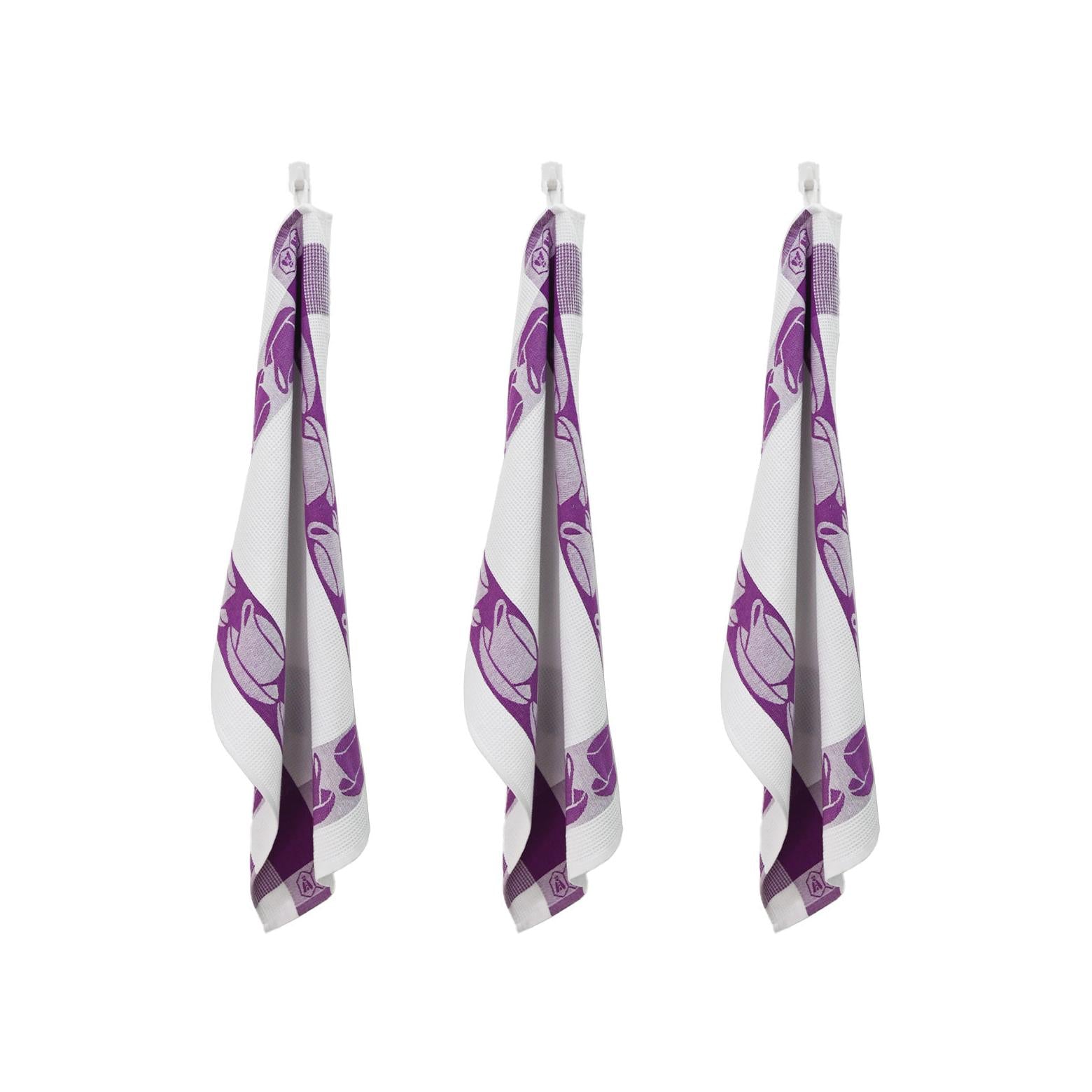 Carré - Lot De 3 Torchons Nid D'Abeille - Coton - Mauve