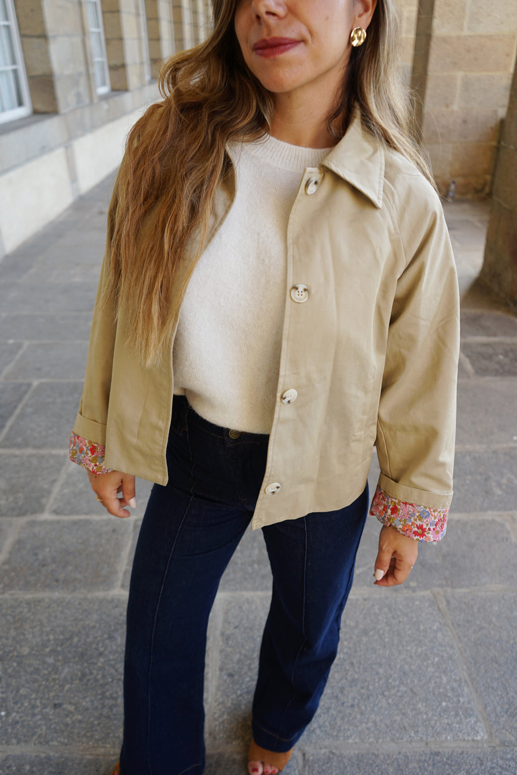 Gabardina Liberty de algodón beige Edith