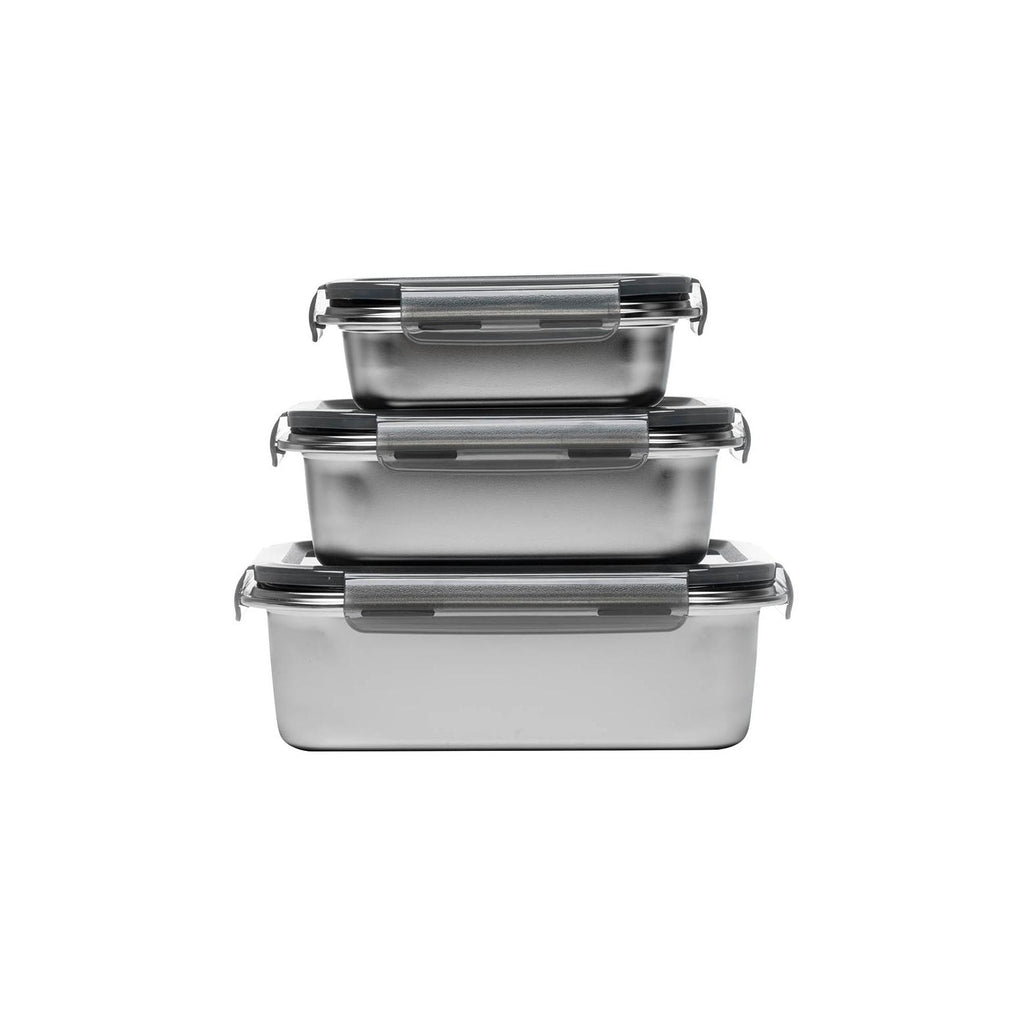 Juego de 3 Cajas Rectangulares - Acero Inoxidable - Plata