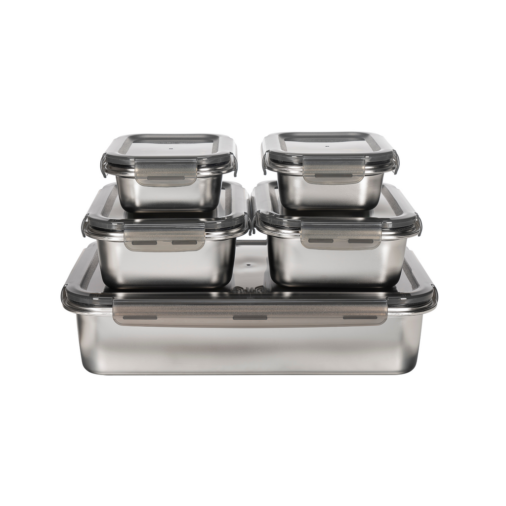 Set Of 5 Rectangular Boxes - Stainless Steel - Silver