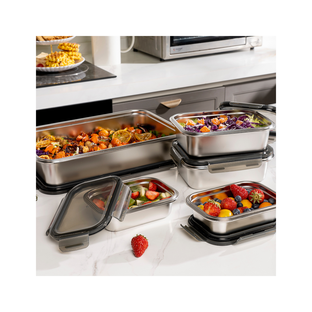 Set Of 5 Rectangular Boxes - Stainless Steel - Silver