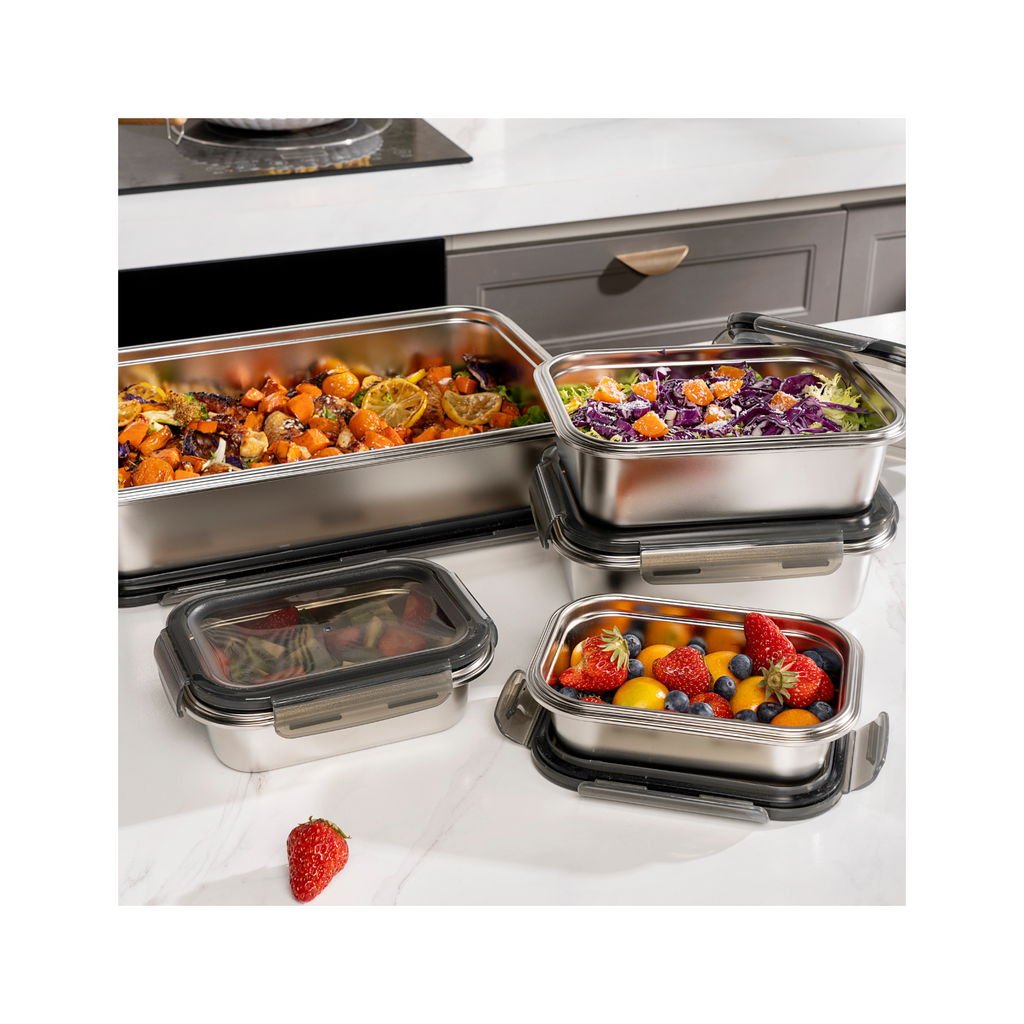 Set Of 5 Rectangular Boxes - Stainless Steel - Silver