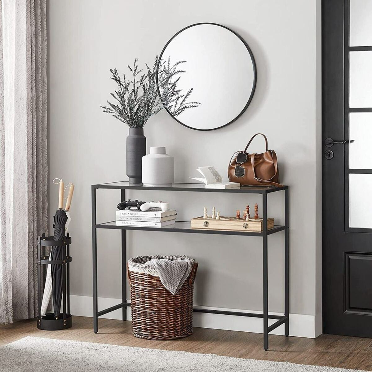 Selia - Console Table with 2 Shelves - Metal & Tempered Glass