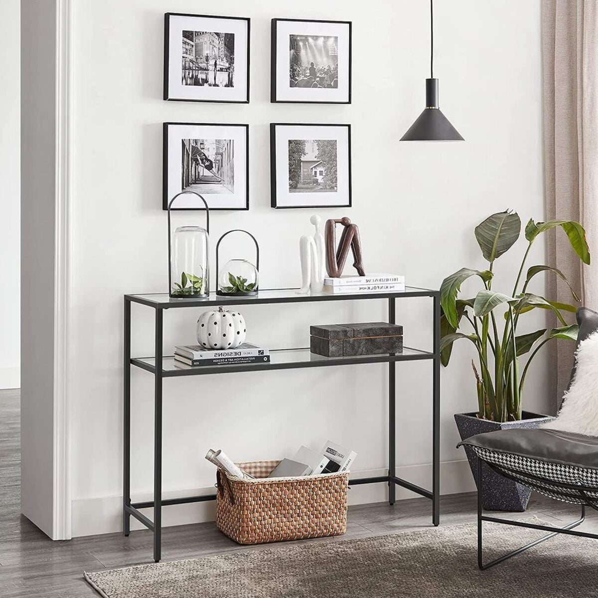 Selia - Console Table with 2 Shelves - Metal & Tempered Glass