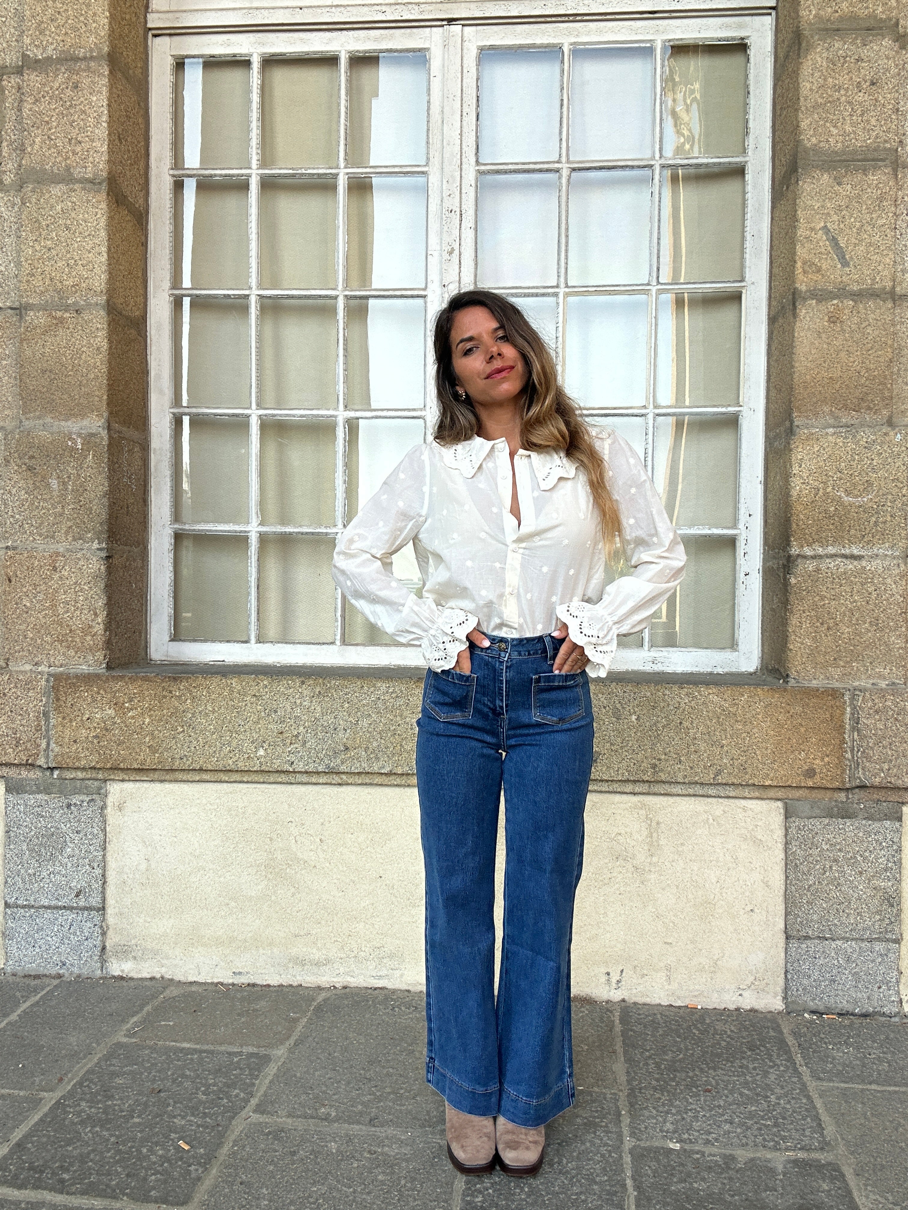 Blouse à col large Ambre beige