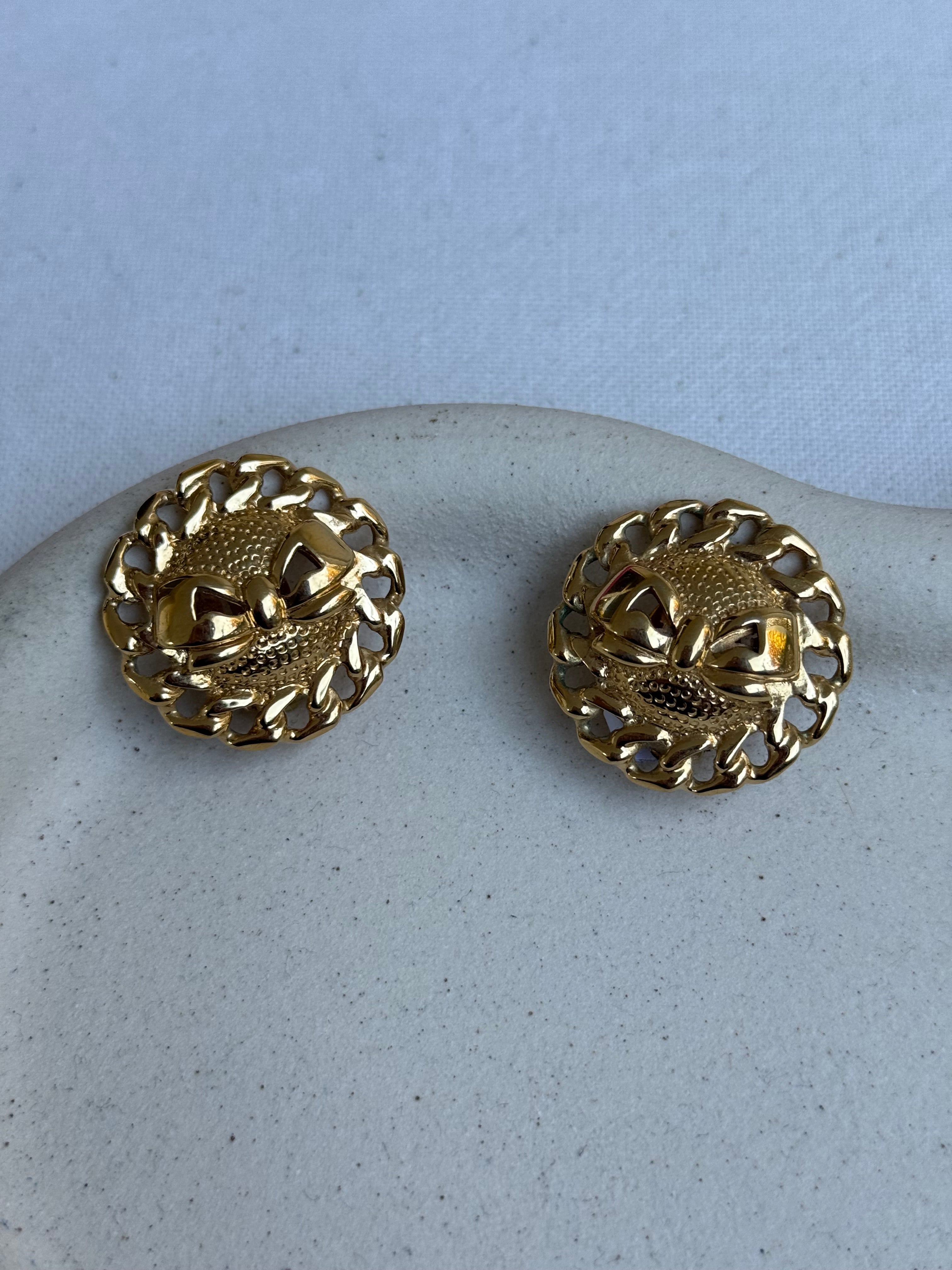 Pendientes Nina Ricci Vintage - Dorados Con Lazo Central