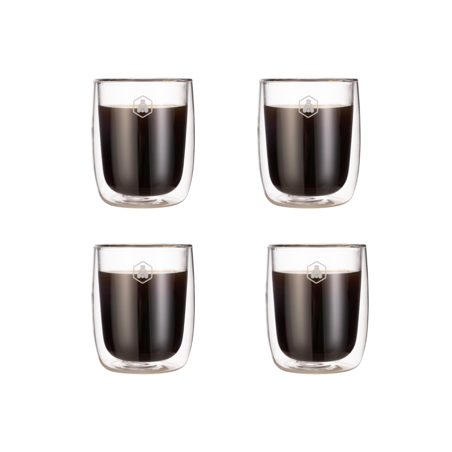 Juego de 4 Tazas de Espresso de Doble Pared - Vidrio - Transparente