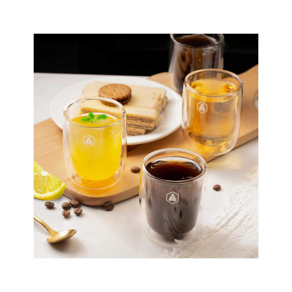 Juego de 4 Tazas de Espresso de Doble Pared - Vidrio - Transparente