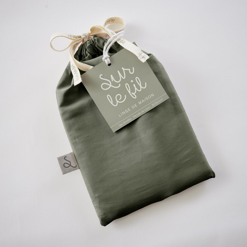 Bally - Kussensloop effen percale - 100% katoen - Tijmgroen