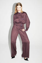 Oversized Bordeaux Print Geo Blue Shirt, Made In Italy