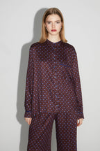 Oversized Bordeaux Print Geo Blue Shirt, Made In Italy