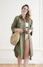 Gaïa - Tunique Chemise - Double Gaze De Coton Unie - Romarin