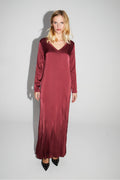 Maxi Dress Satin Viscose Stretch Burgundy Made In Italy