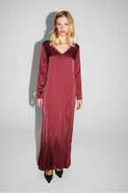 Maxi Dress Satin Viscose Stretch Burgundy Made In Italy