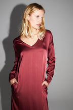 Maxi Dress Satin Viscose Stretch Burgundy Made In Italy