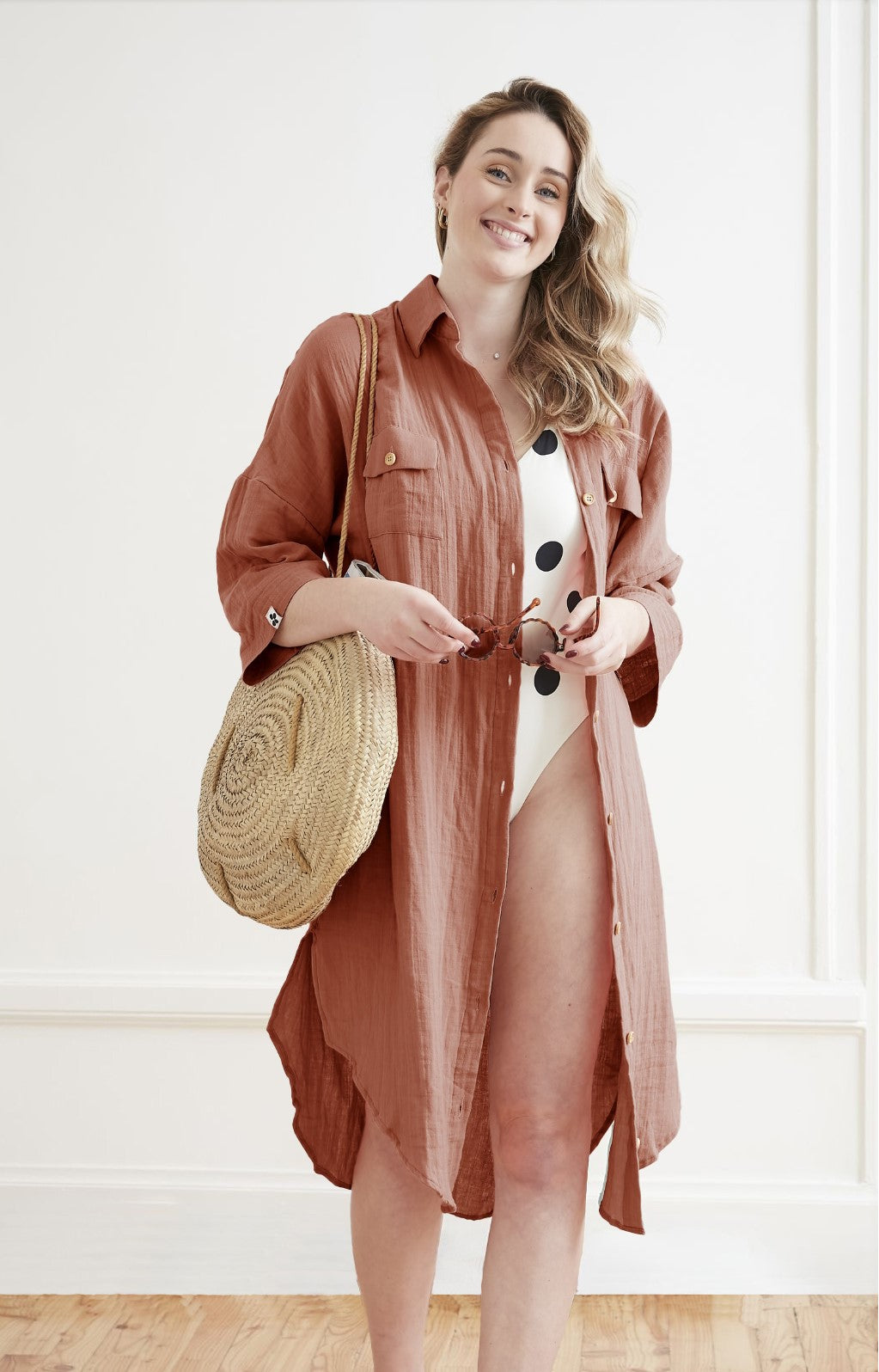 Gaïa - Shirt Tunic - Plain Double Cotton Gauze - Terracotta