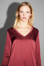 Maxi Dress Satin Viscose Stretch Burgundy Made In Italy