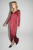Maxi Dress Satin Viscose Stretch Burgundy Made In Italy