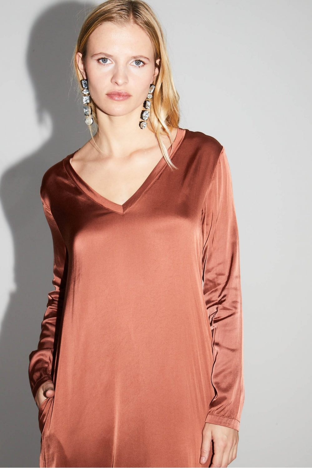 Maxi Dress Satin Viscose Cognac