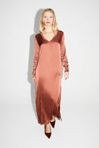 Maxi Dress Satin Viscose Cognac
