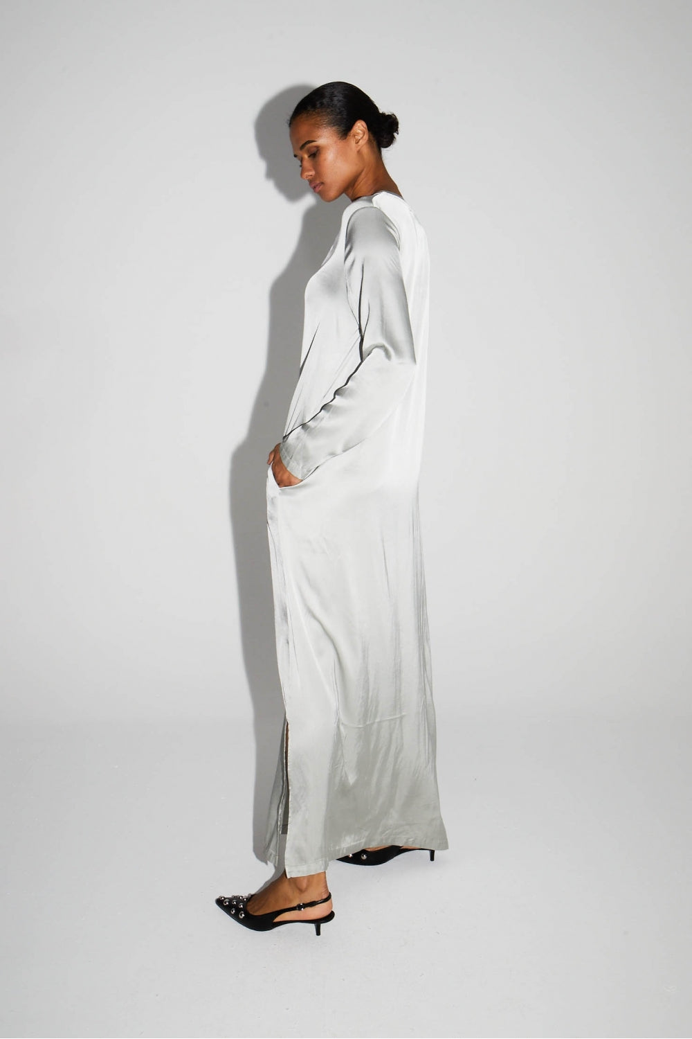 Maxi Dress Viscose Satin Stretc Silver Fabriquée En Italie