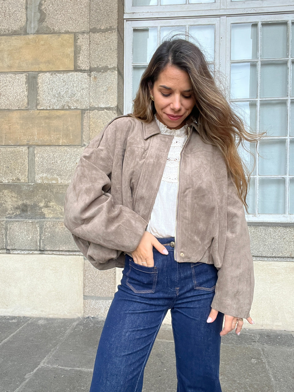 Léonie Taupe Suede Effect Jacket