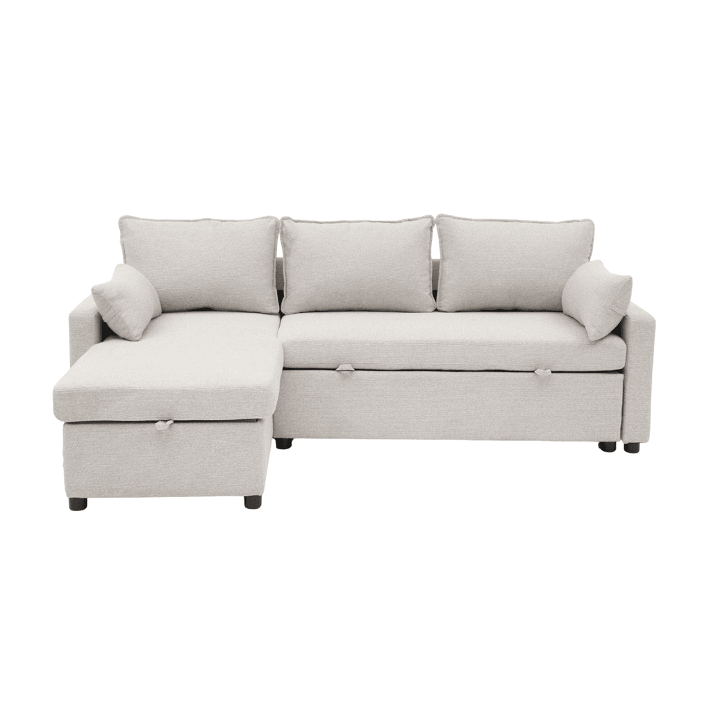 Louison - Sofá cama de 3 plazas con chaise longue - Tela beige