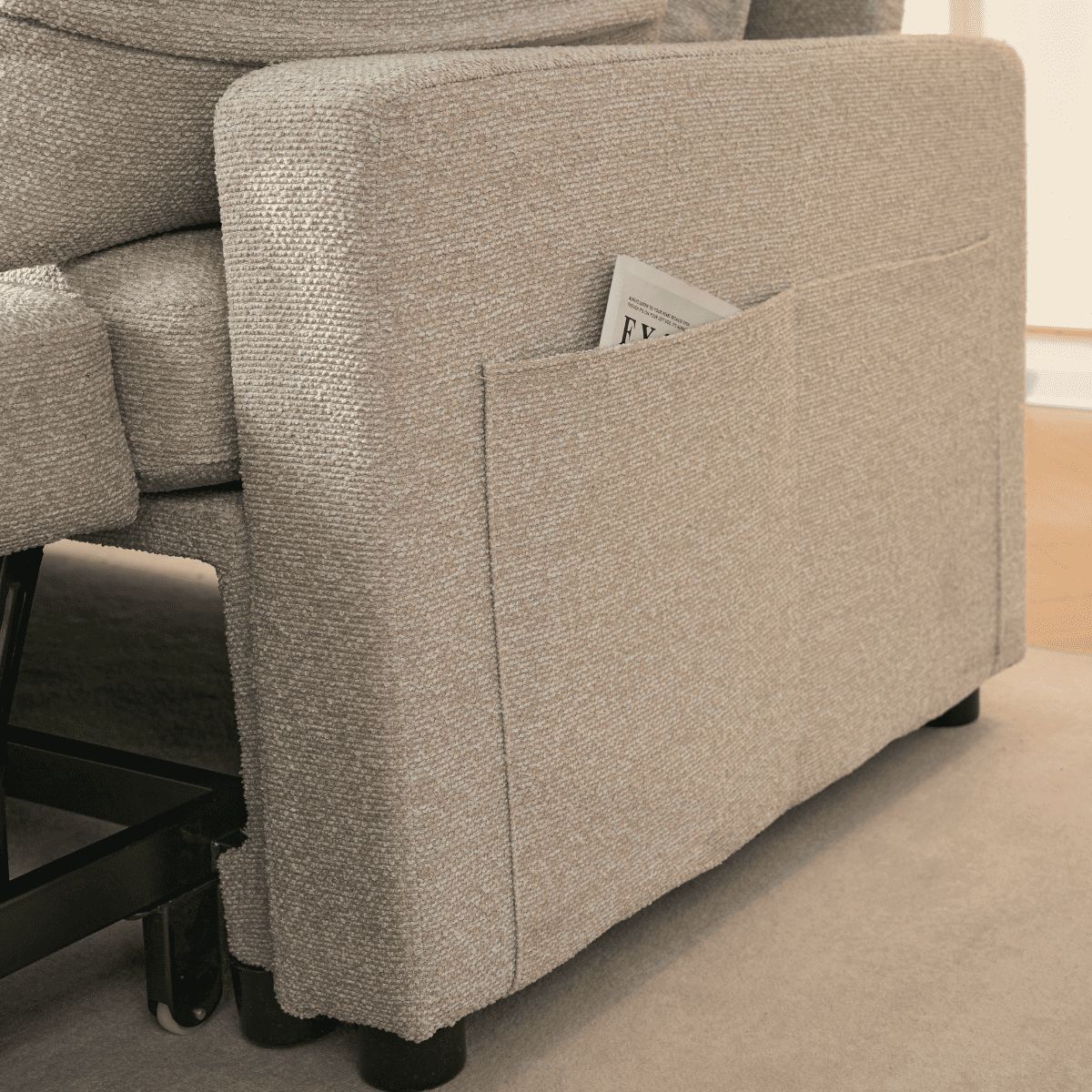 Louison - Sofá cama de 3 plazas con chaise longue - Tela beige