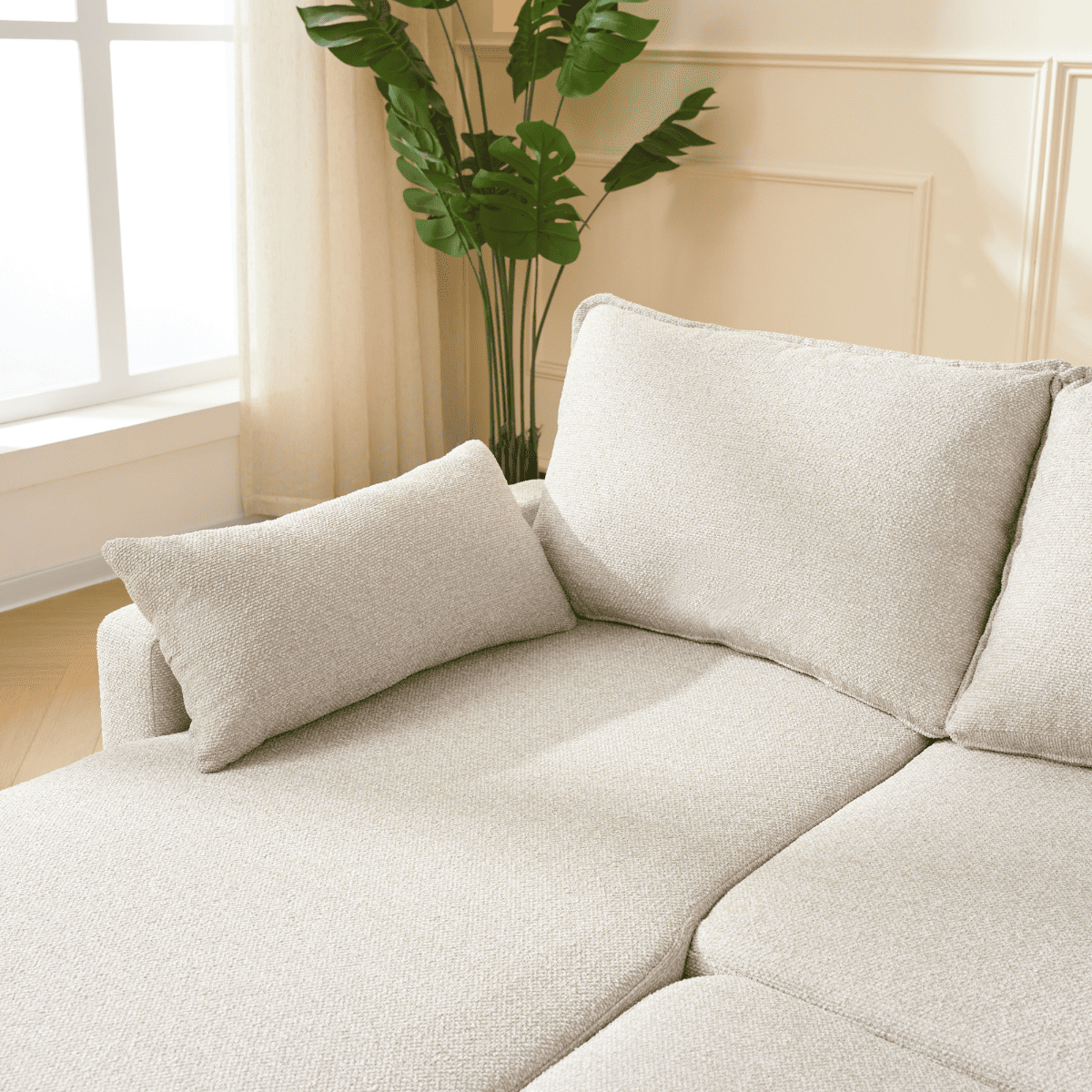 Louison - Sofá cama de 3 plazas con chaise longue - Tela beige
