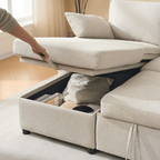 Louison - Sofá cama de 3 plazas con chaise longue - Tela beige