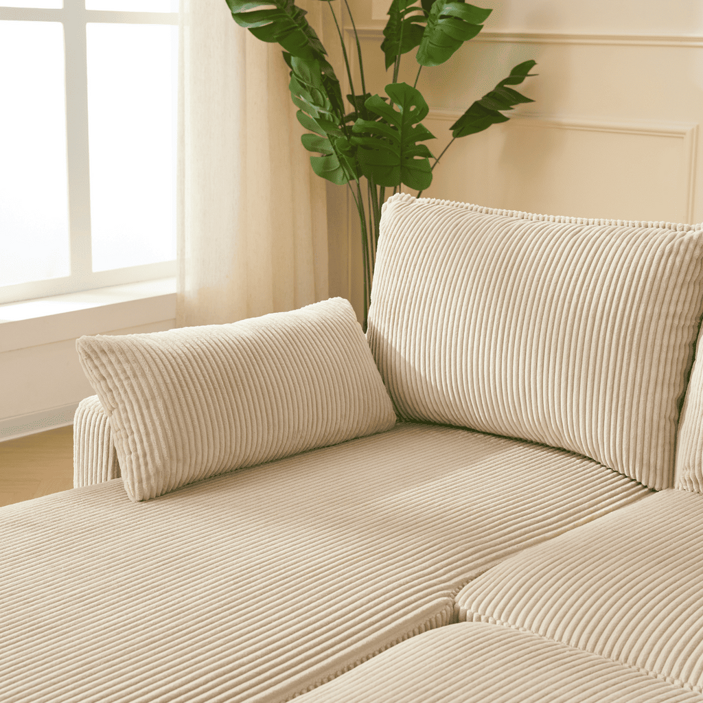 Louison - Sofá cama de 3 plazas con chaise longue - Terciopelo acanalado beige