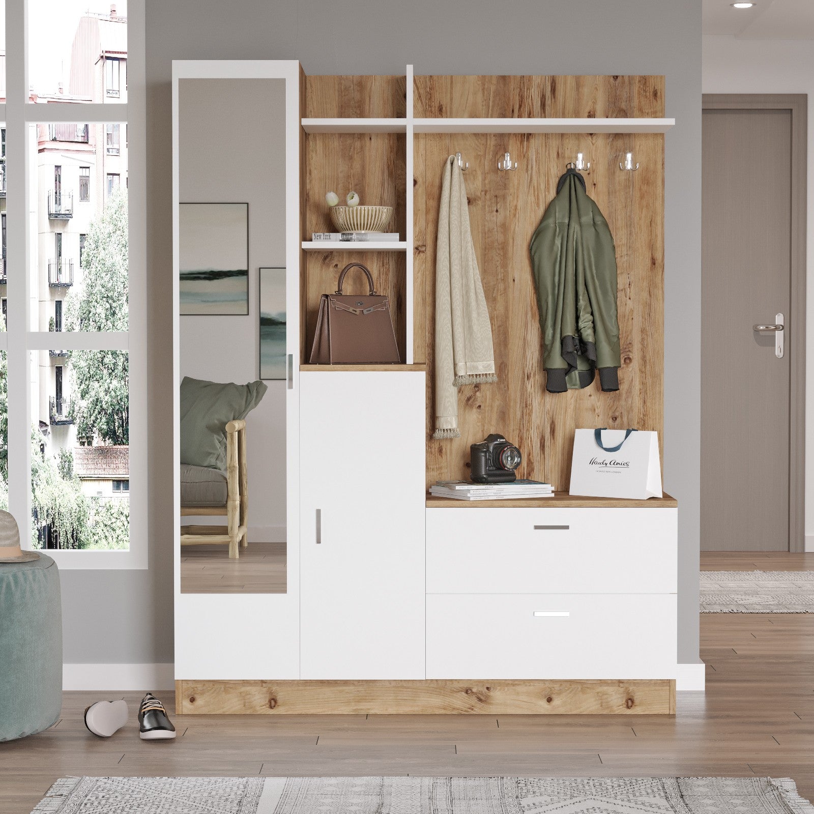 Muebles de Entrada Dd5-Aw - Pino Atlántico / Blanco