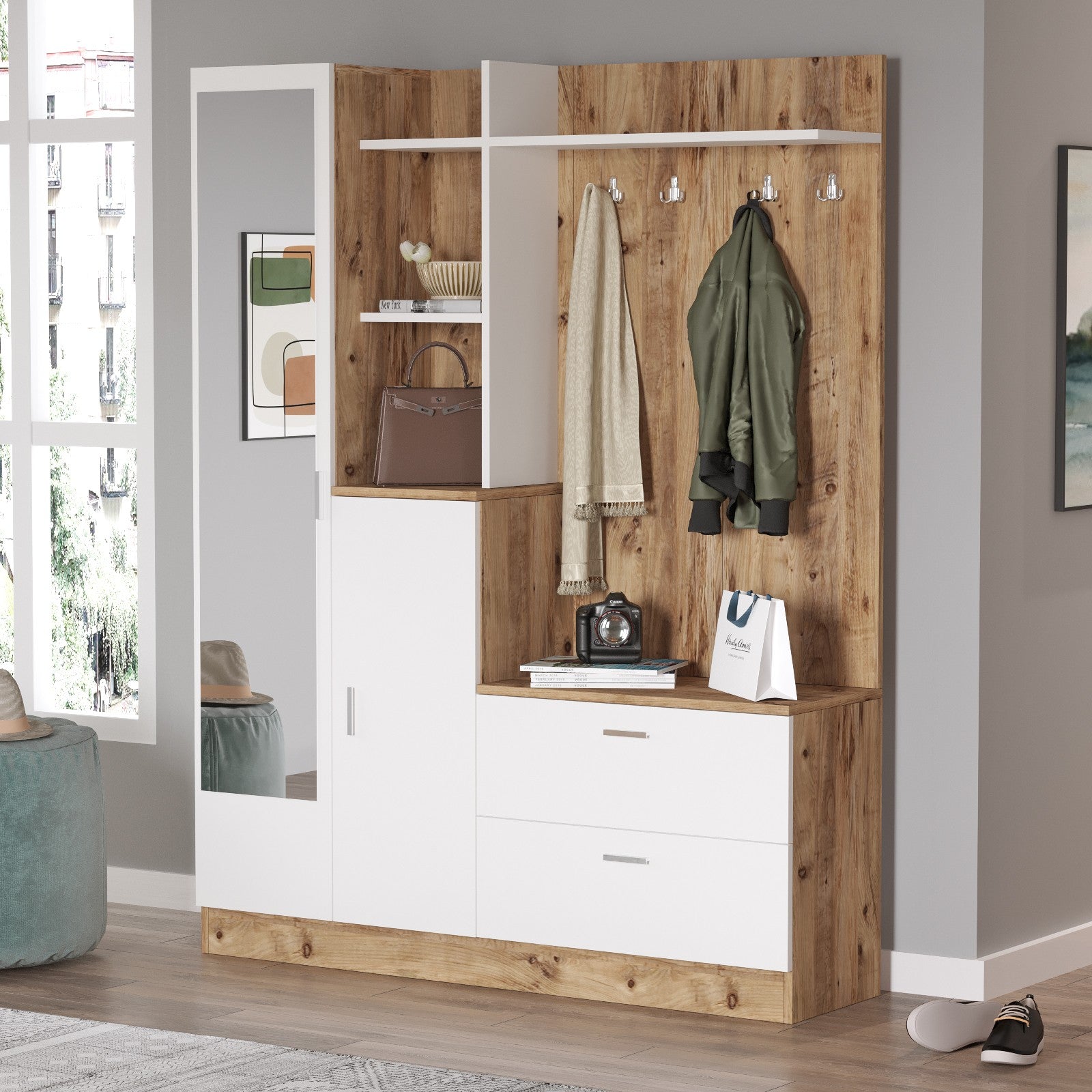 Muebles de Entrada Dd5-Aw - Pino Atlántico / Blanco