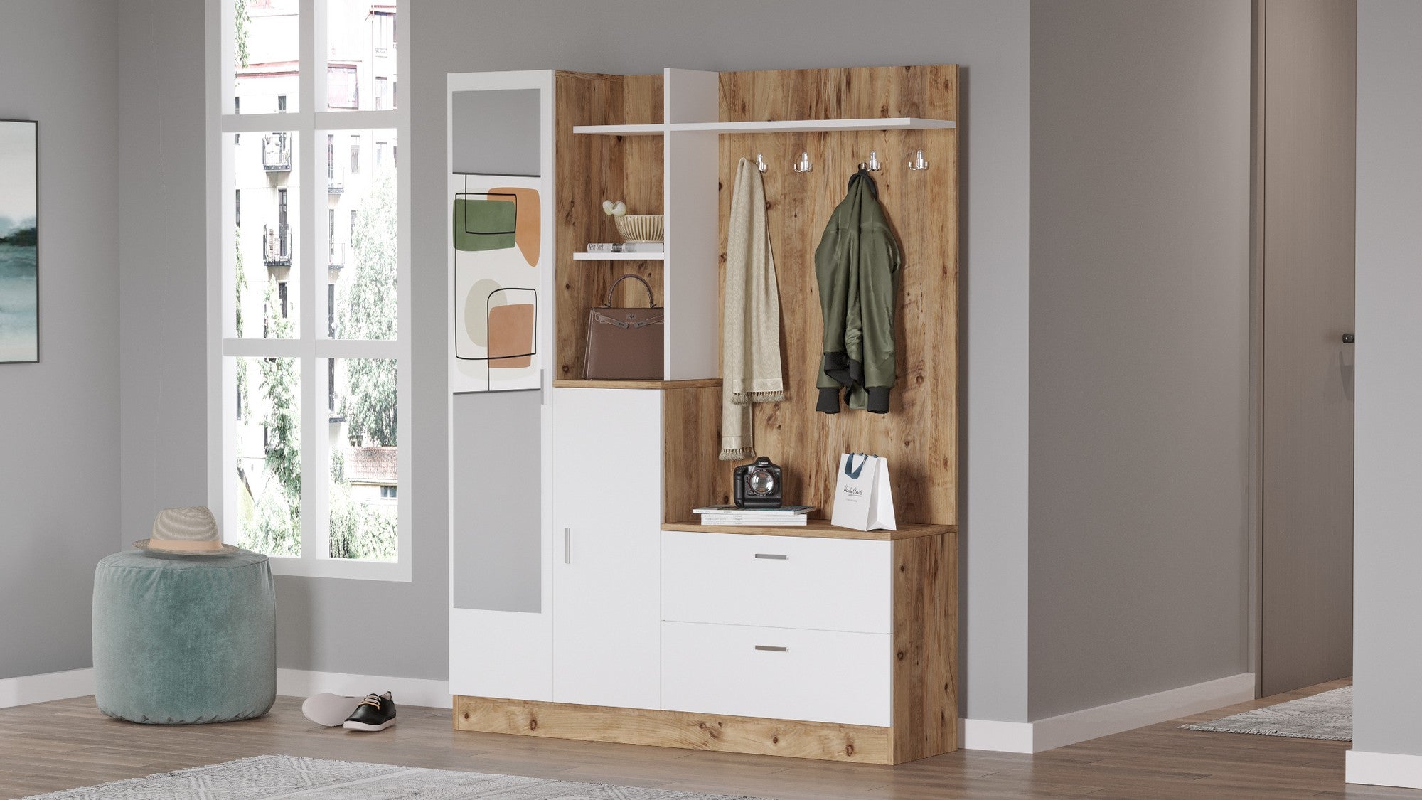 Muebles de Entrada Dd5-Aw - Pino Atlántico / Blanco