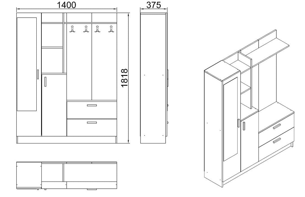 Muebles de Entrada Dd5-Aw - Pino Atlántico / Blanco