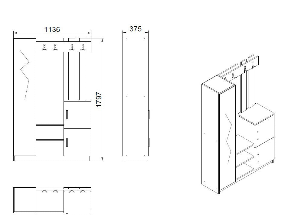 Dd7-Aw Hallway Furniture - Atlantic Pine / White