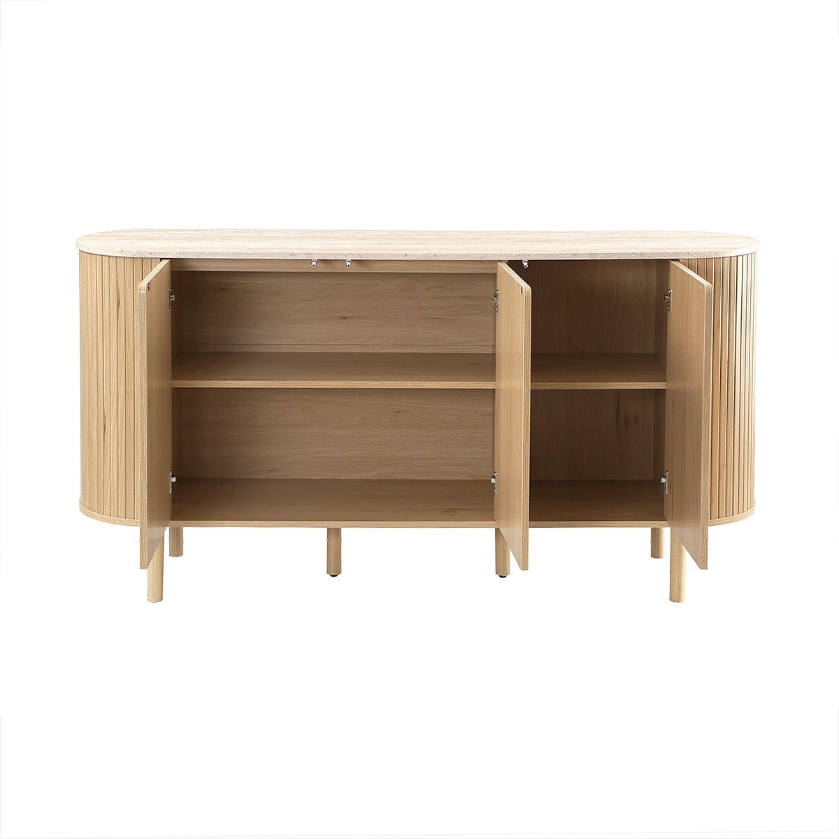 Helios - 3-Door Sideboard with Travertine-Effect Top - Light Wood and Travertine