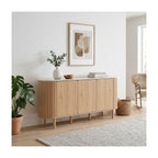 Helios - 3-Door Sideboard with Travertine-Effect Top - Light Wood and Travertine