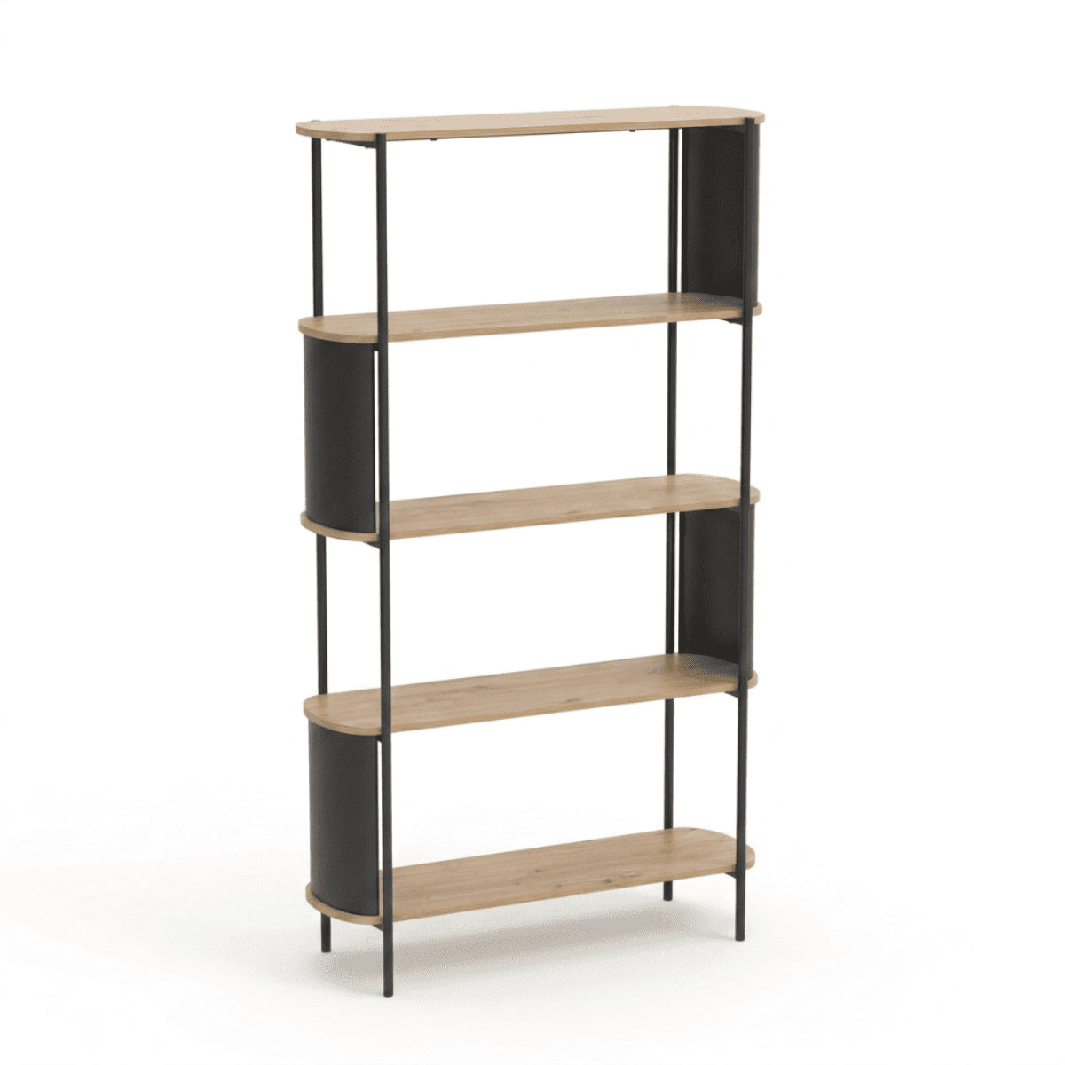 Eklo - 5 Tier High Shelf - Wood & Metal - Black