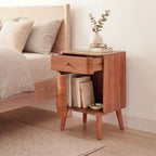 Karl - Bedside Table with 1 Drawer/1 Door, Rounded Edges - Dark Wood