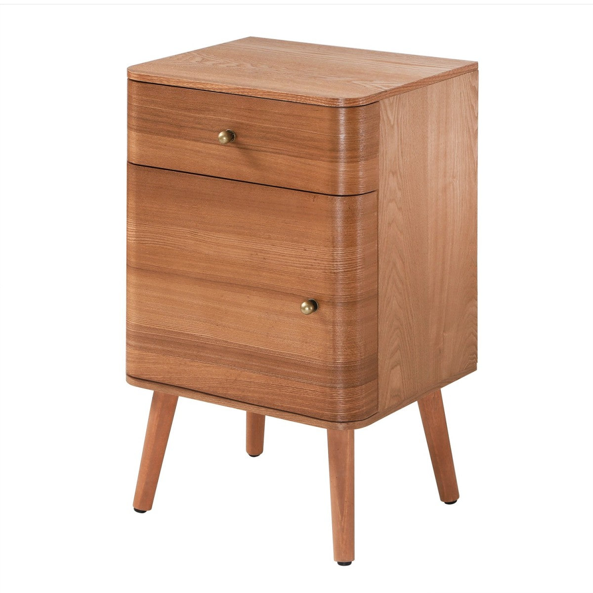 Karl - Bedside Table with 1 Drawer/1 Door, Rounded Edges - Dark Wood
