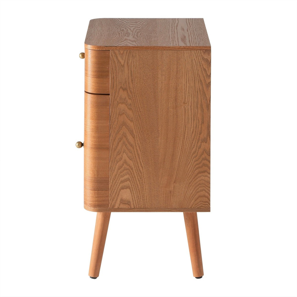 Karl - Bedside Table with 1 Drawer/1 Door, Rounded Edges - Dark Wood