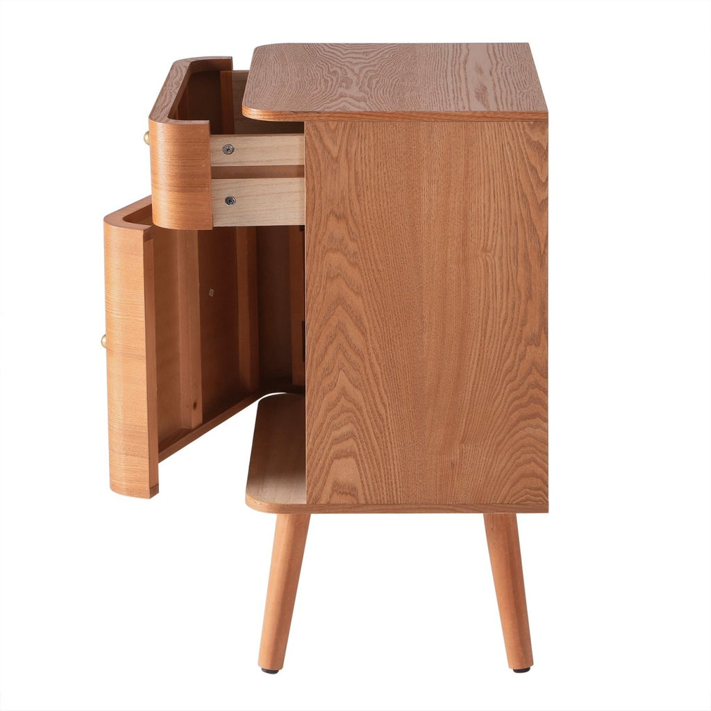Karl - Bedside Table with 1 Drawer/1 Door, Rounded Edges - Dark Wood