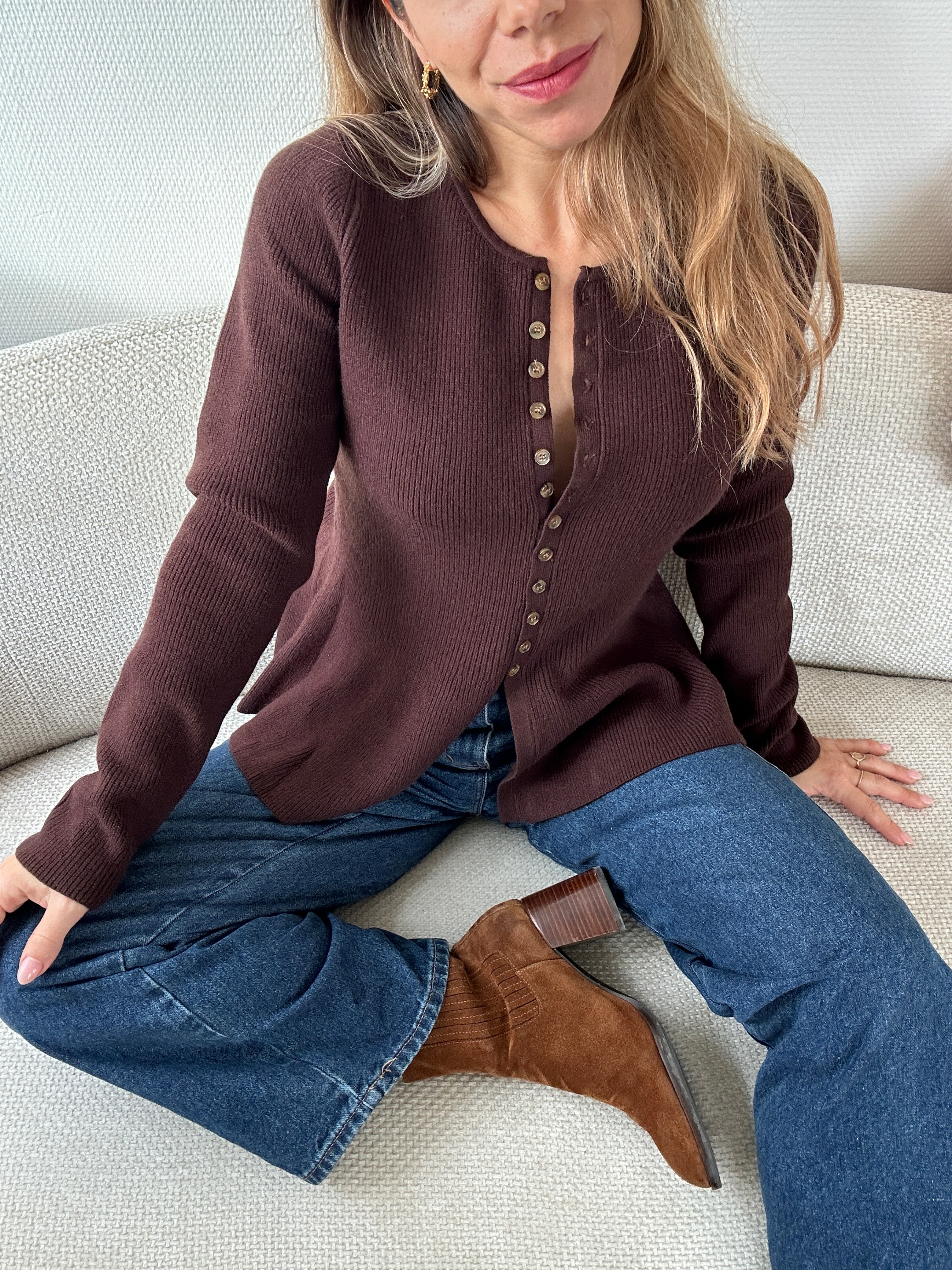 Albane Chocolate Fine Peplum Sweater