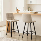 Sia - Lot De 2 Tabourets Rembourrés - Tissu Chiné Beige