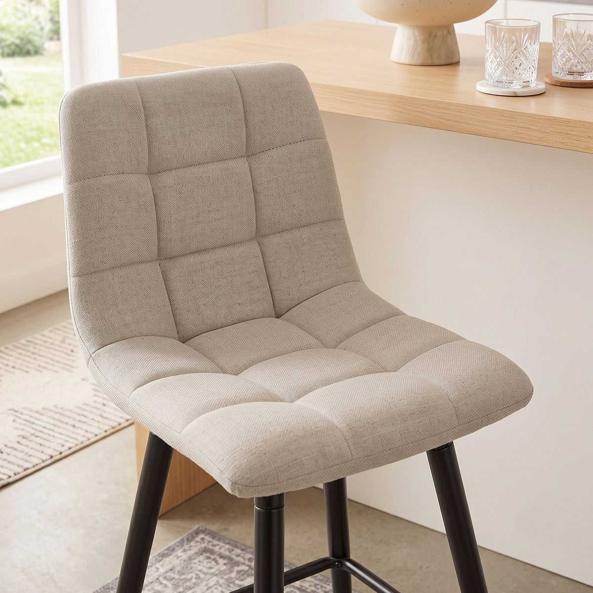 Sia - Lot De 2 Tabourets Rembourrés - Tissu Chiné Beige