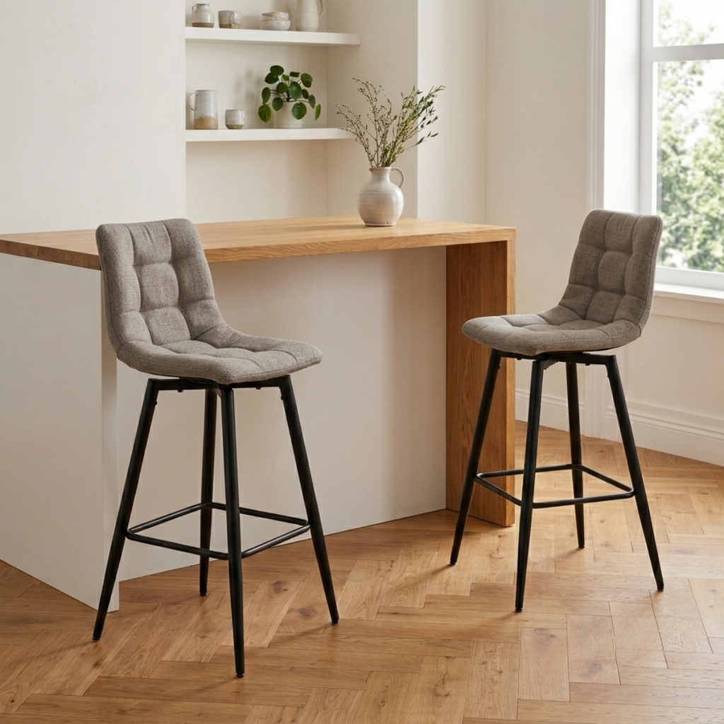Sia - Set of 2 Padded Stools - Brown Mottled Fabric