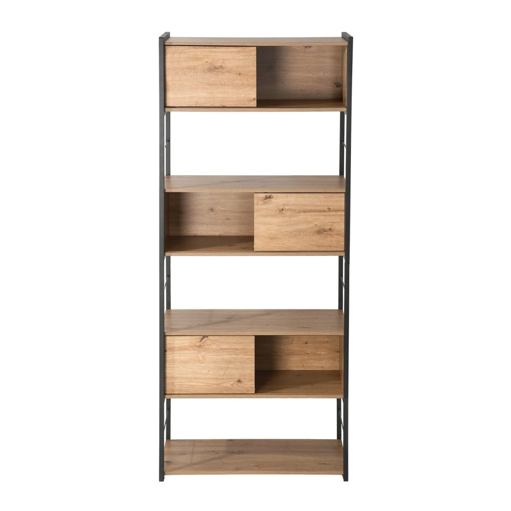 Lenny - Bookcase with 3 Sliding Doors - Light Wood