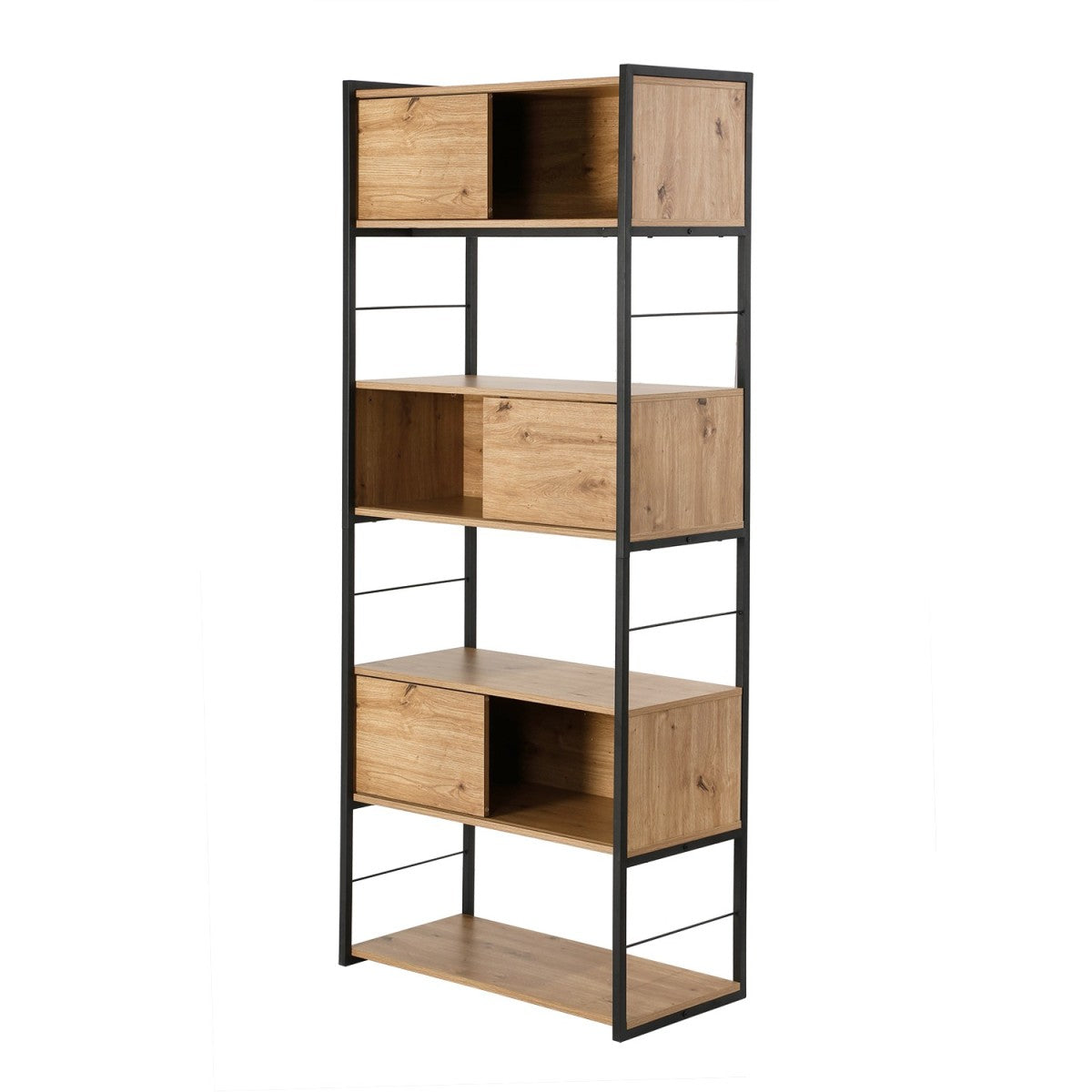 Lenny - Bookcase with 3 Sliding Doors - Light Wood