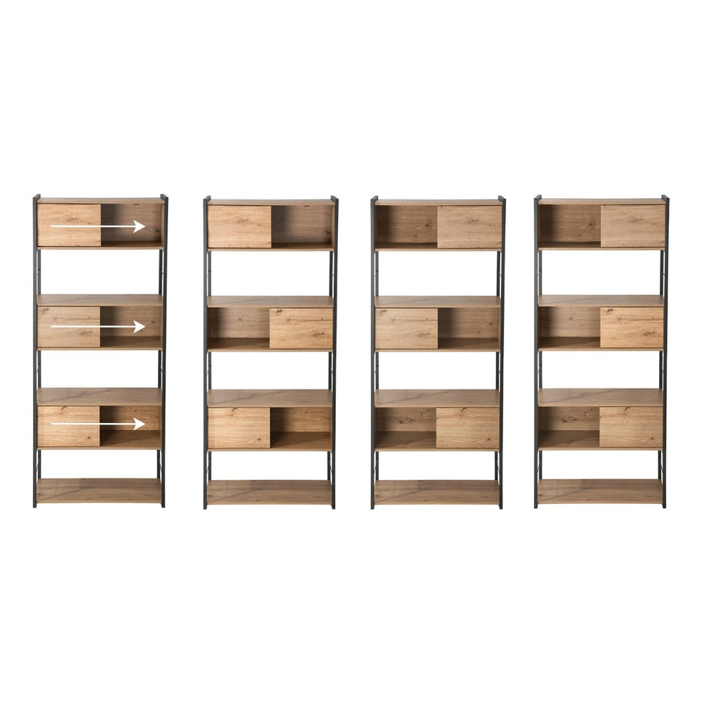 Lenny - Bookcase with 3 Sliding Doors - Light Wood